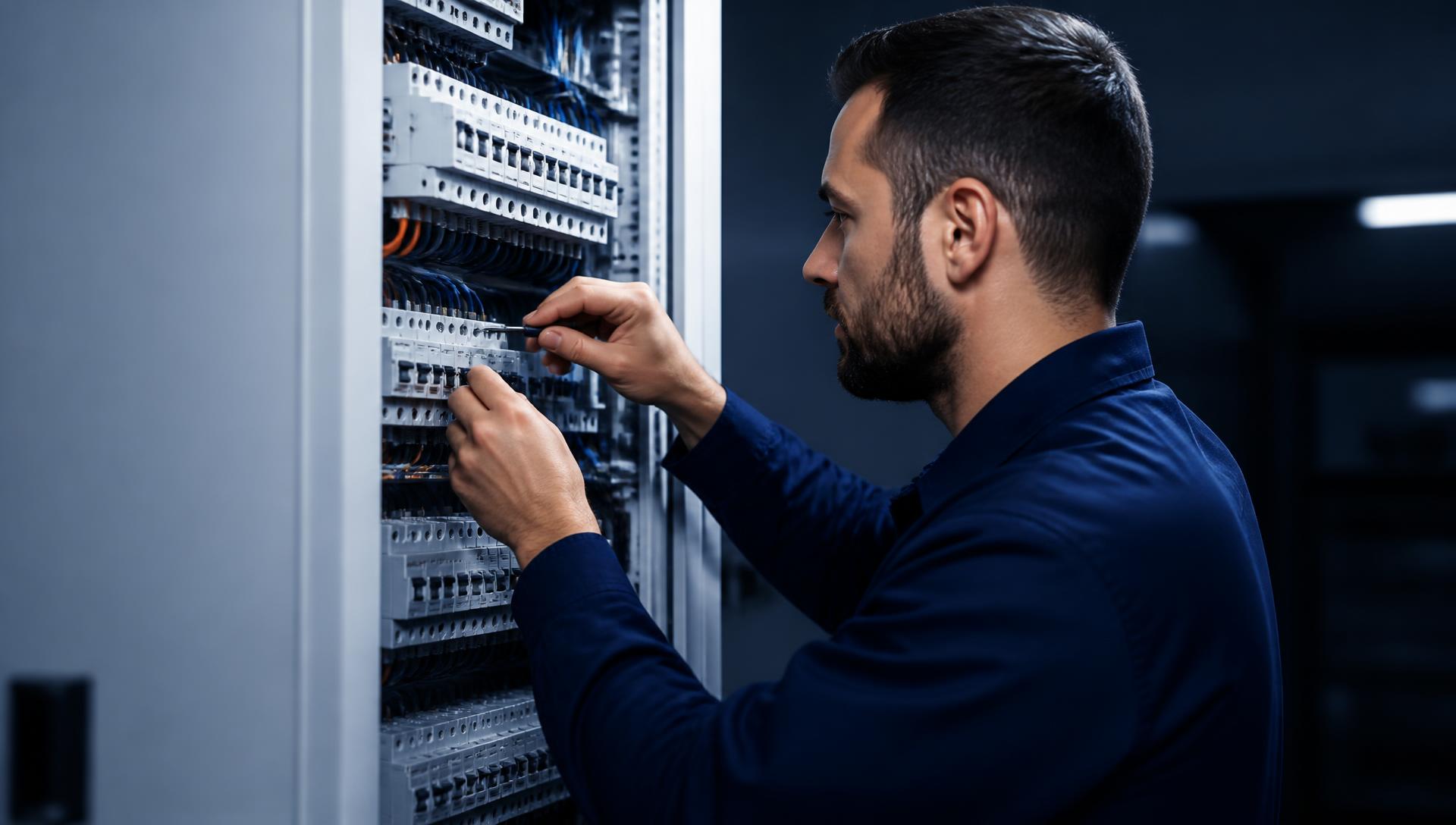 Licensed electrician working on a switchboard